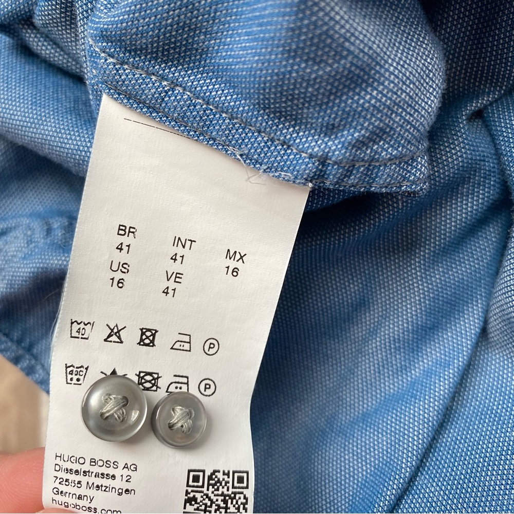 Hugo Boss Blue Sheen Button Down Shirt - Picture 12 of 12